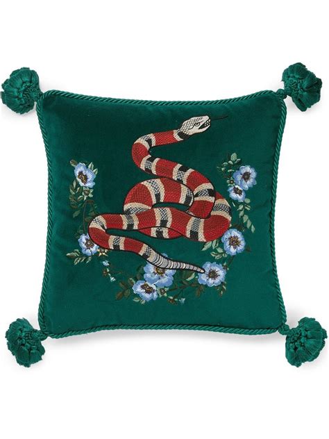 Velvet cushion with snake embroidery 